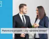 Mężczyzna i kobieta w garniturach rozmawiają, dyskutując o tym, czy istnieje relacja platoniczna.